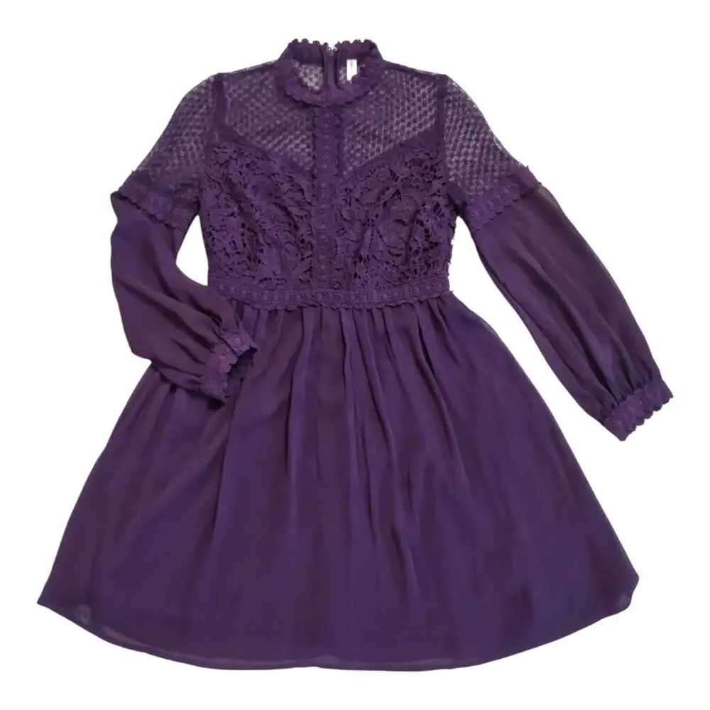 Girls Purple Party Dress Size S Special Occasion Sheer Chiffon Lace A-line